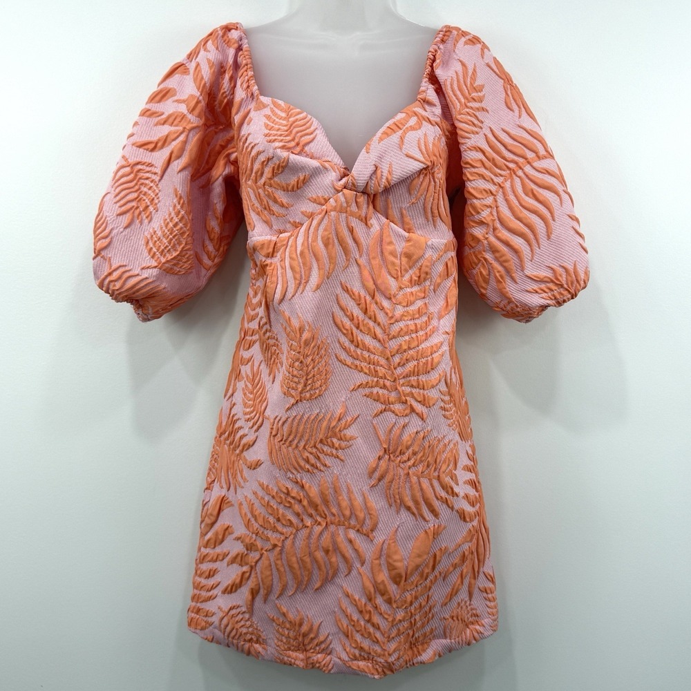 Self Contrast Jayden Mini Dress M Tropical 3D Leaf Babydoll Hawaiian Island Boho